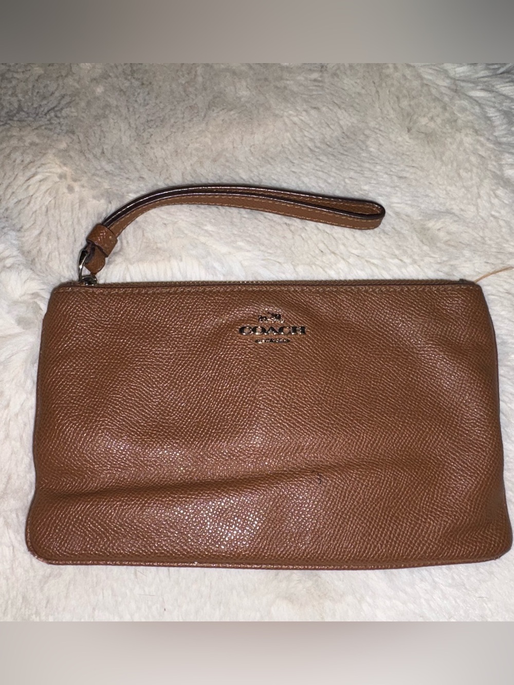 Coach Tan Pebbled Leather Wristlet
